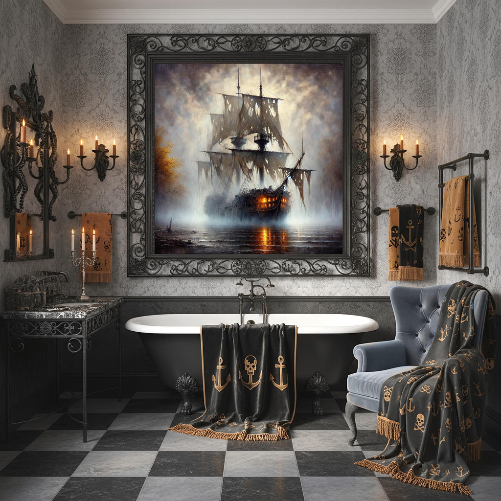 Ghost Pirate Ship Digital Painting: Spooky Halloween Wall Art (Digital Download)