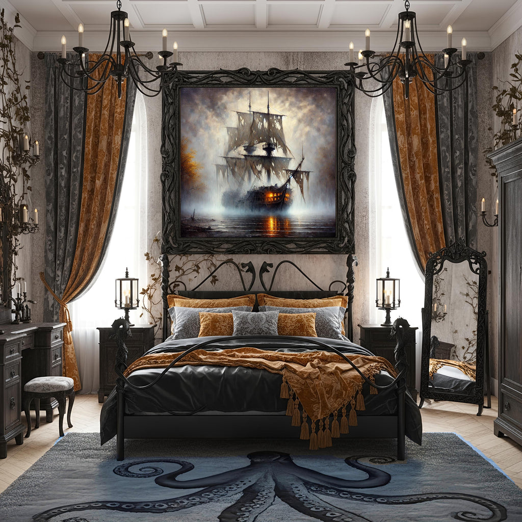 Ghost Pirate Ship Digital Painting: Spooky Halloween Wall Art (Digital Download)