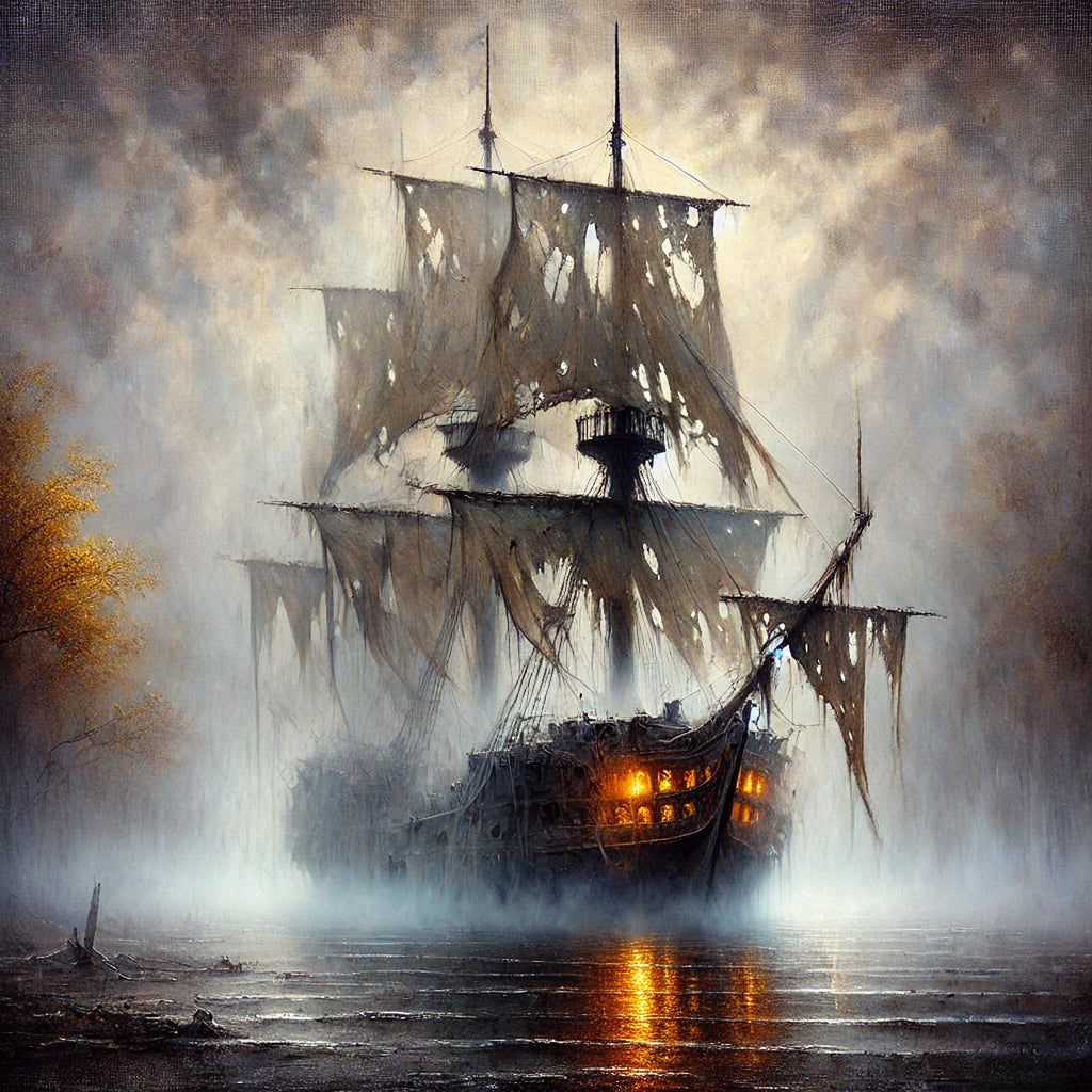 Ghost Pirate Ship Digital Painting: Spooky Halloween Wall Art (Digital Download)