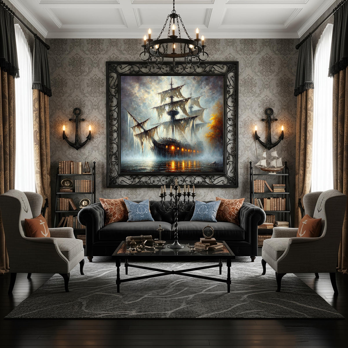 Haunted Pirate Ship Art: Spooky Halloween Galleon Print (Digital Download)