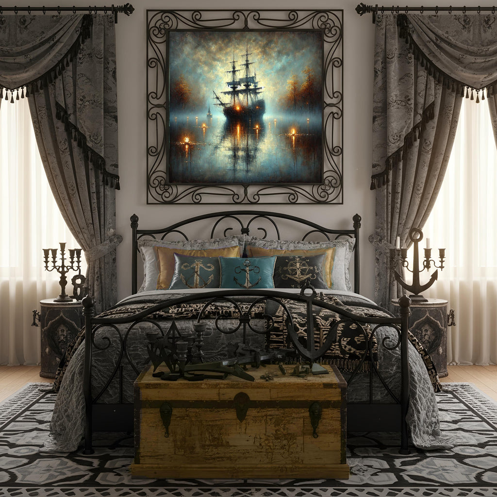 Haunted Ghost Ship Digital Print: Spooky Halloween Pirate Art (download)