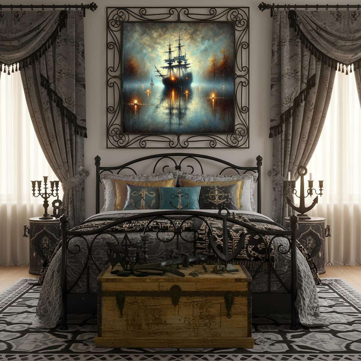 Haunted Ghost Ship Digital Print: Spooky Halloween Pirate Art (download)