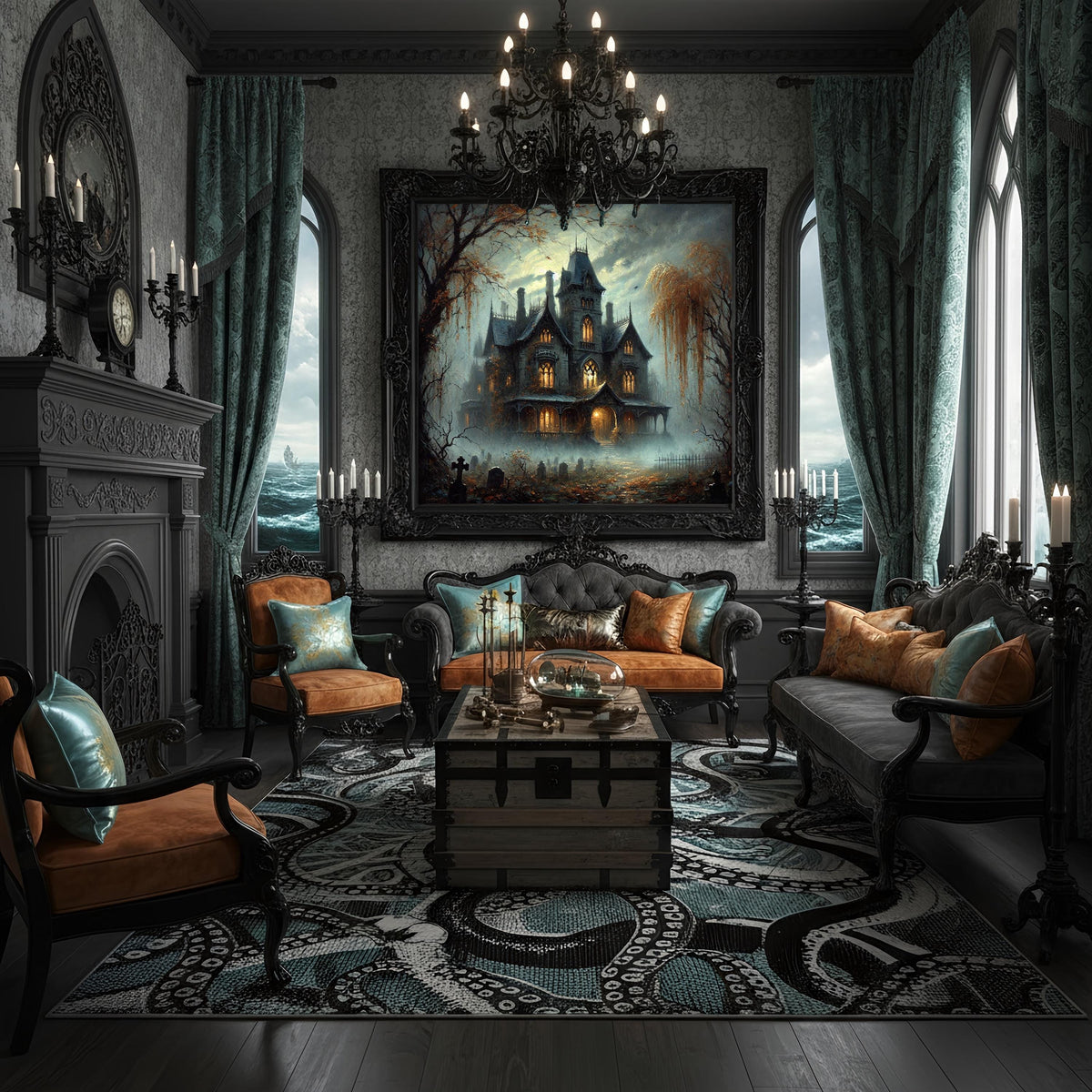 Haunted Mansion Graveyard Digital Print: Spooky Gothic Halloween Art (Instant Download)