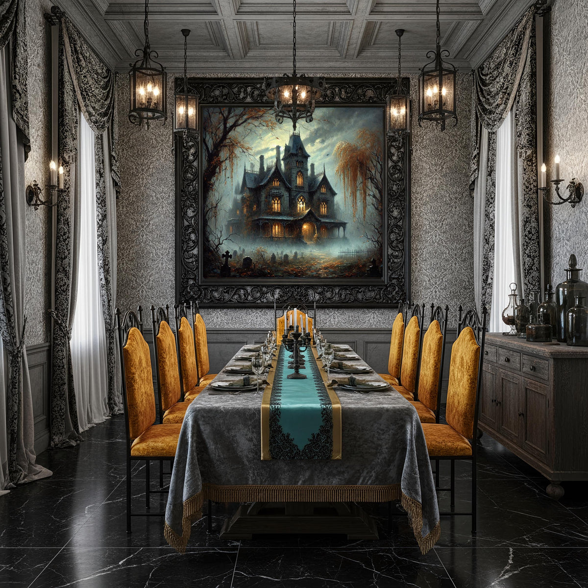 Haunted Mansion Graveyard Digital Print: Spooky Gothic Halloween Art (Instant Download)