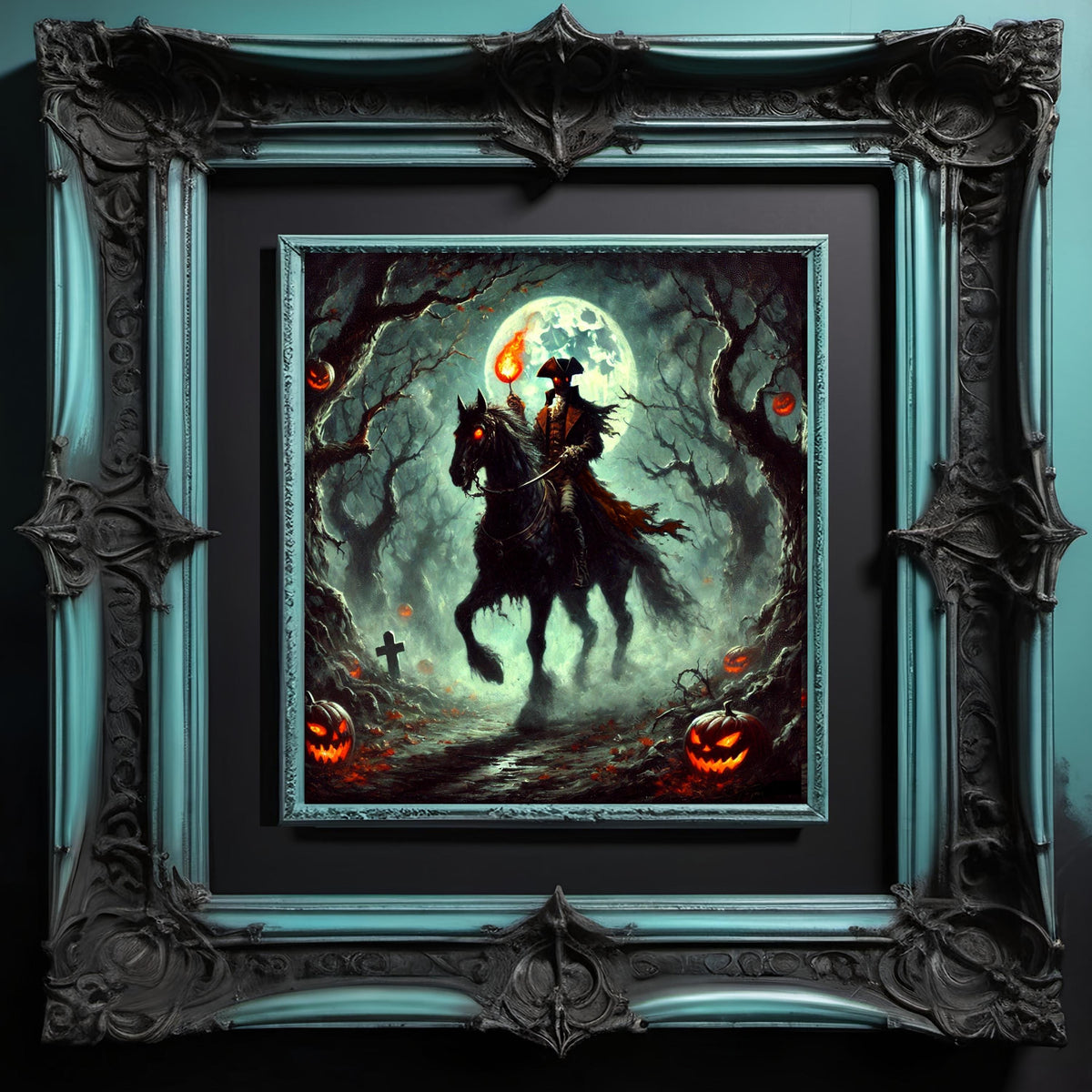 Headless Horseman Halloween Print: Spooky Gothic Forest Art (Digital Download PNG)