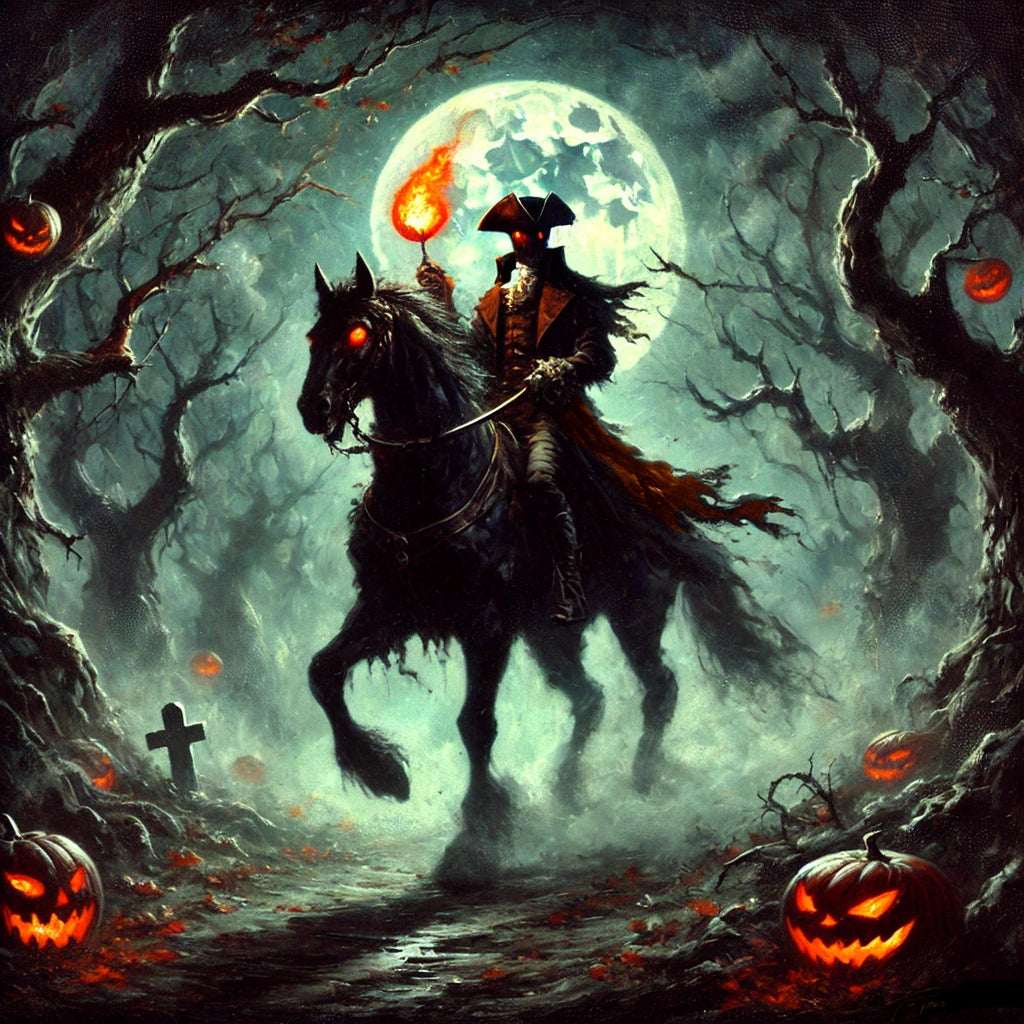 Headless Horseman Halloween Print: Spooky Gothic Forest Art (Digital Download PNG)
