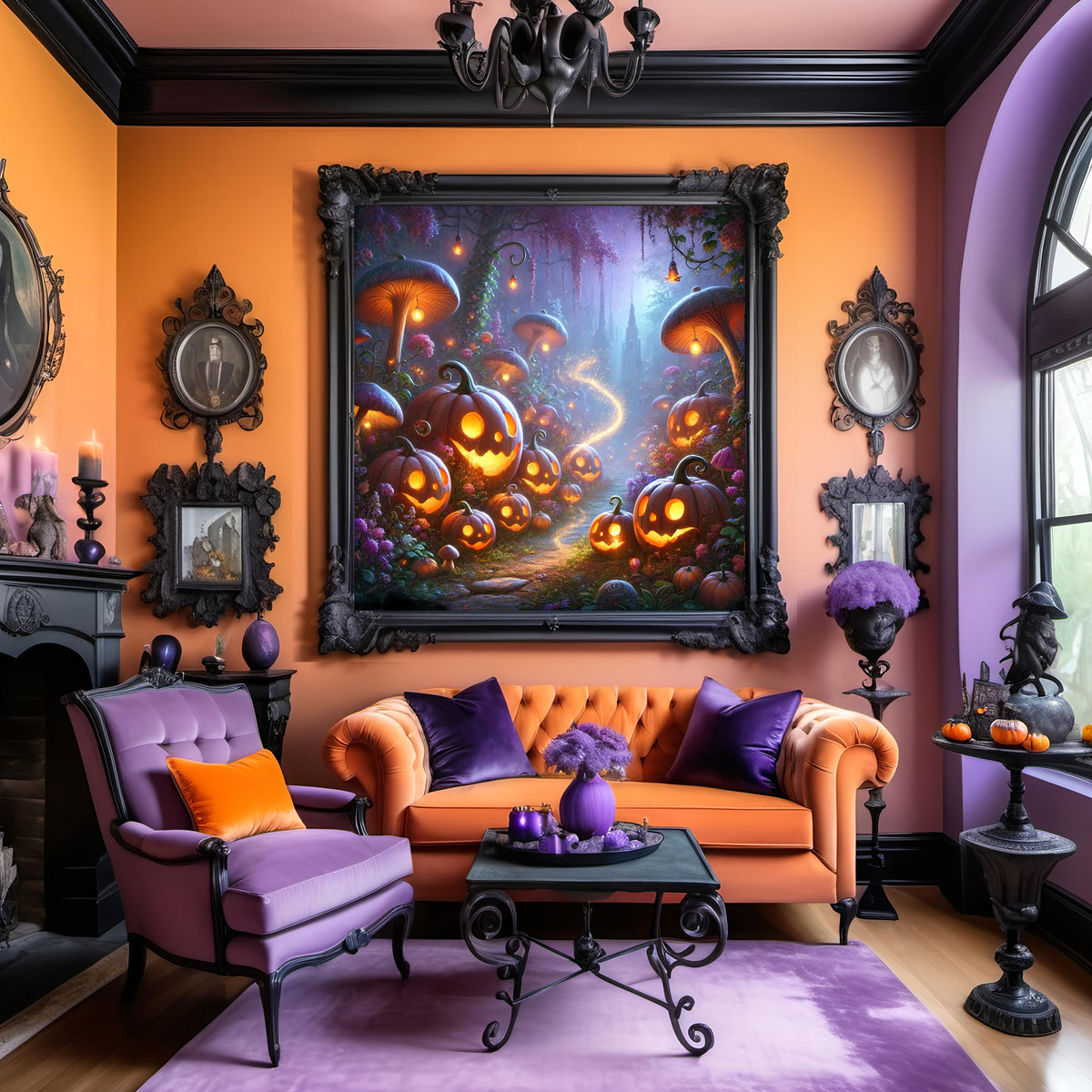 Whimsical Pumpkin Forest Print: Halloween Jack-o'-Lantern Path (Digital Download)