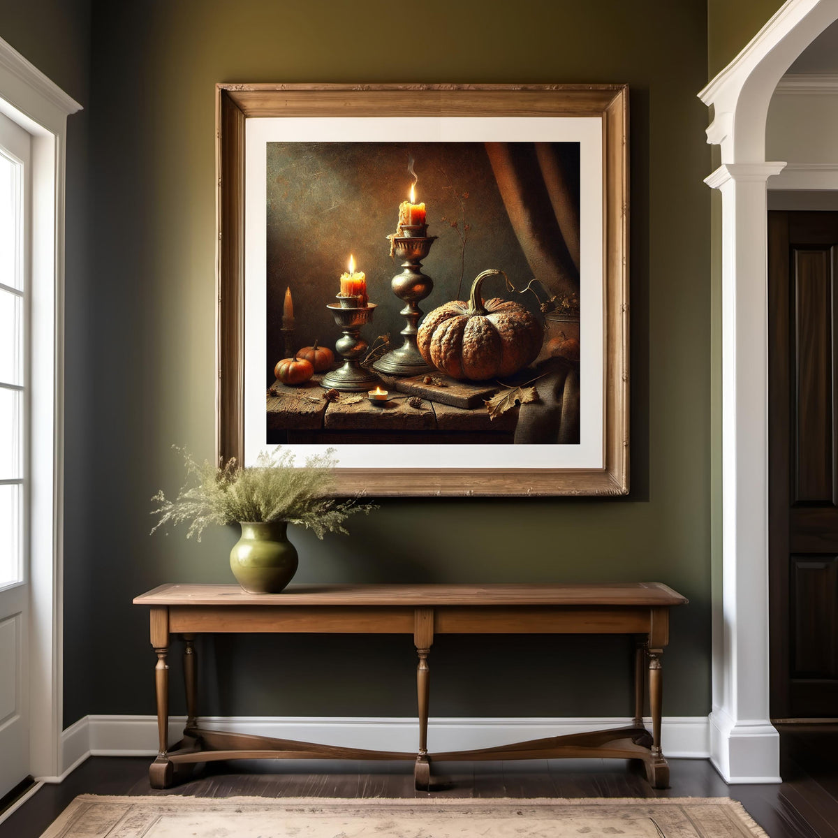 Rustic Pumpkin Candle Still Life: Autumn Farmhouse Print (Digital Download)