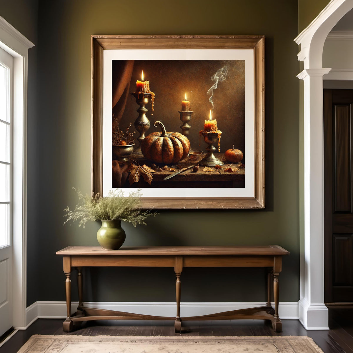 Vintage Pumpkin Candle Still Life: Rustic Autumn Wall Art (Digital Print)