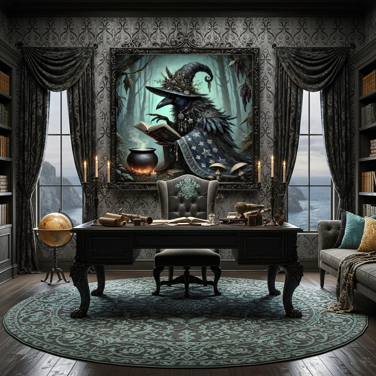 Crow Witch Gothic Art Print: Vintage Raven Sorcerer (Digital Download)
