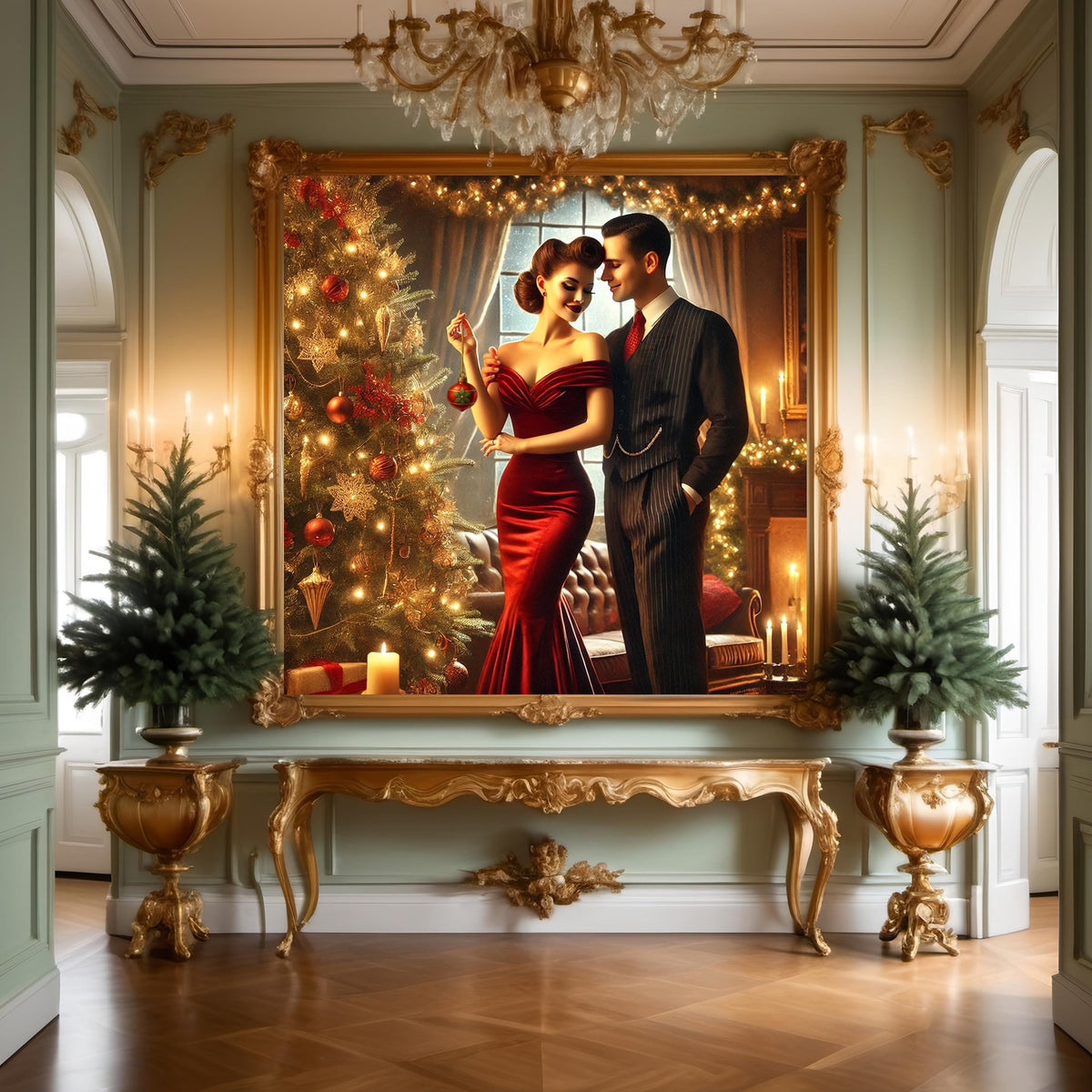 1940s Christmas Couple Print: Vintage Holiday Decor (Digital Download)