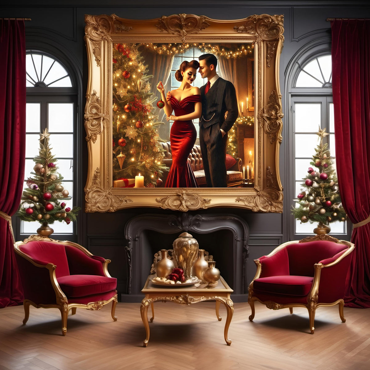 1940s Christmas Couple Print: Vintage Holiday Decor (Digital Download)