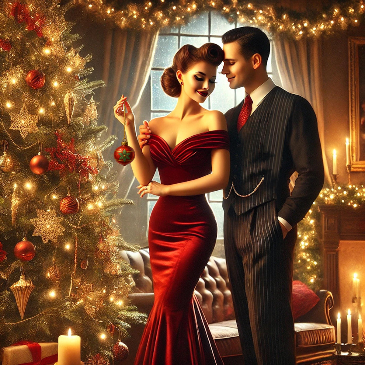 1940s Christmas Couple Print: Vintage Holiday Decor (Digital Download)