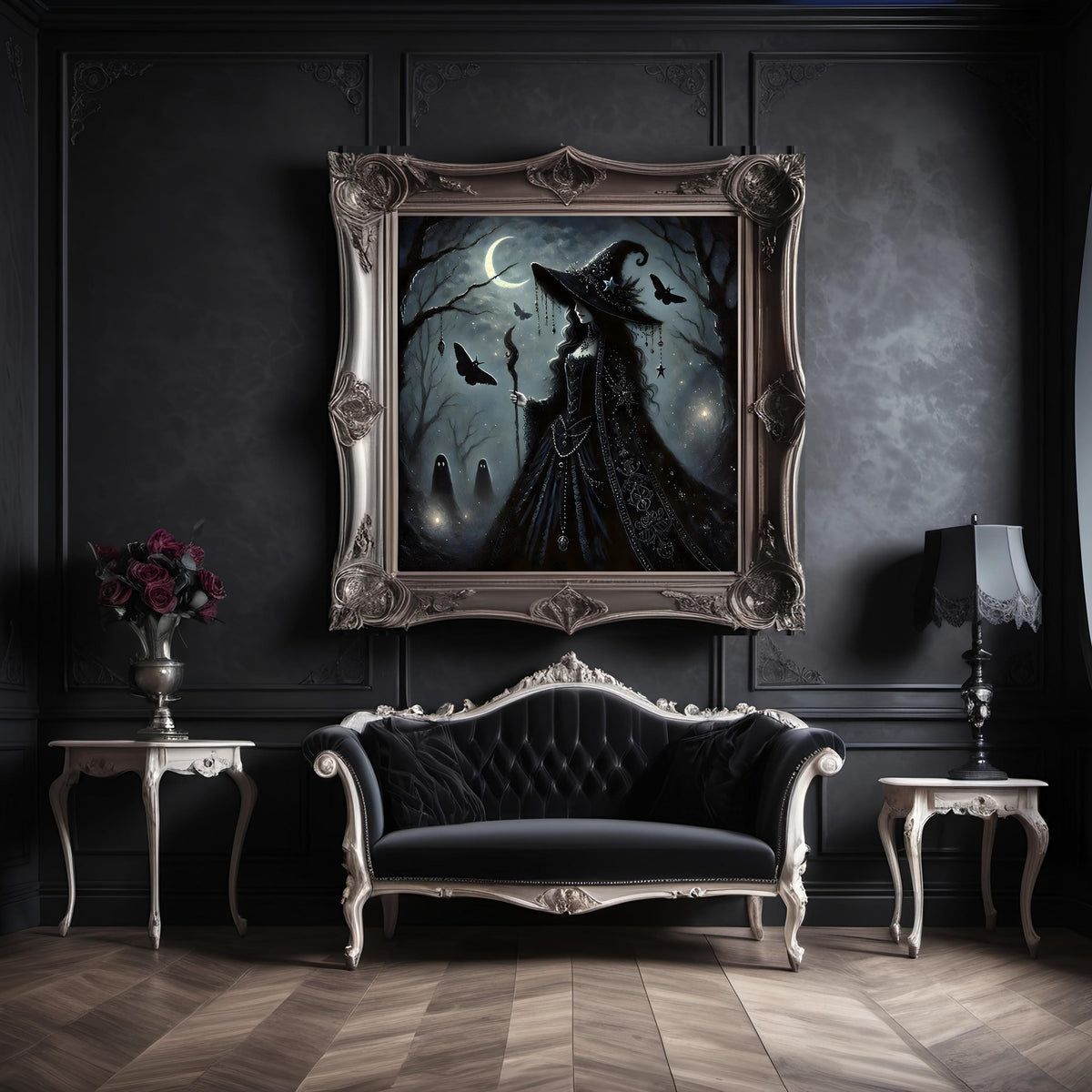 New Moon Witch Gothic Art Print: Dark Fantasy Witchcore Decor (Digital Download)