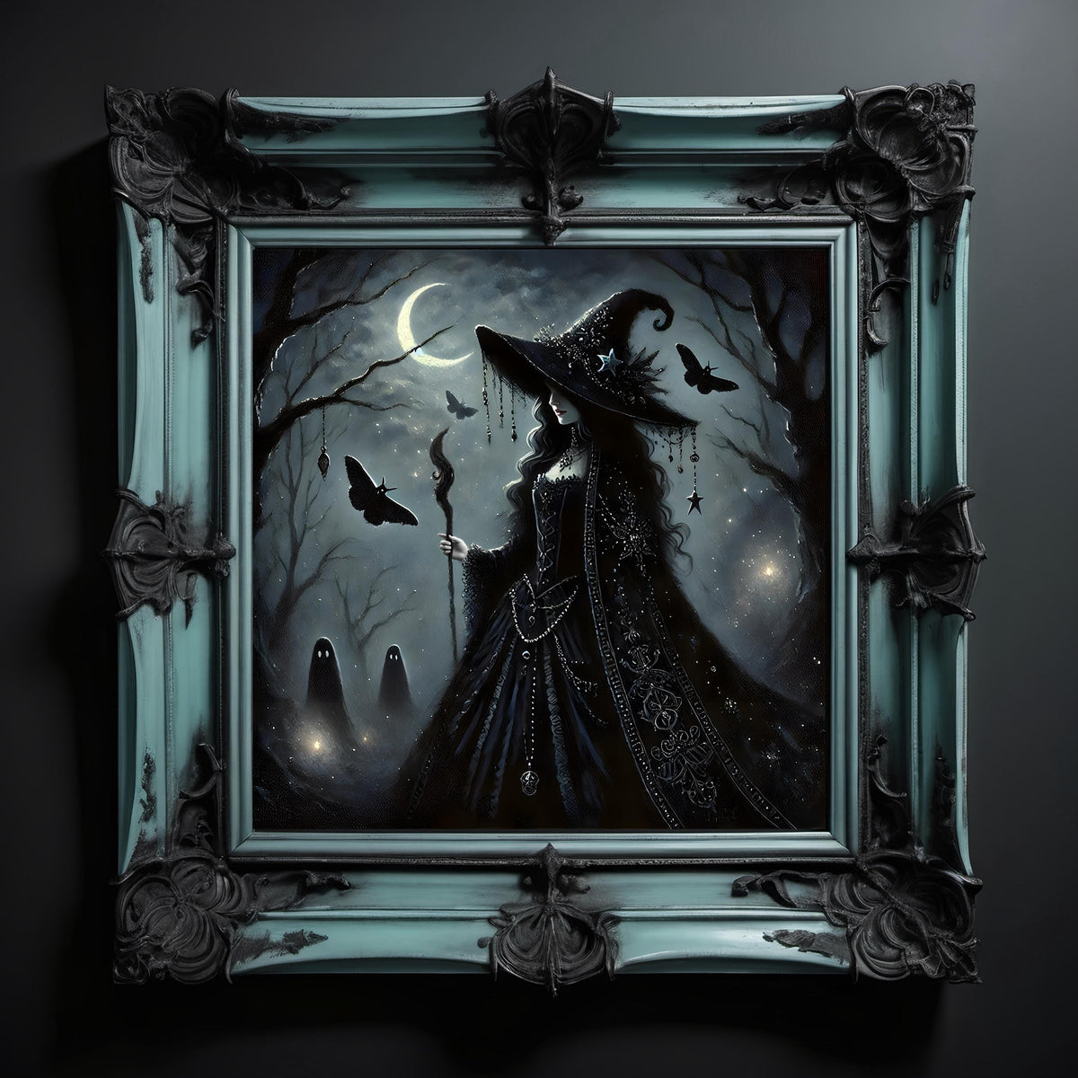 New Moon Witch Gothic Art Print: Dark Fantasy Witchcore Decor (Digital Download)
