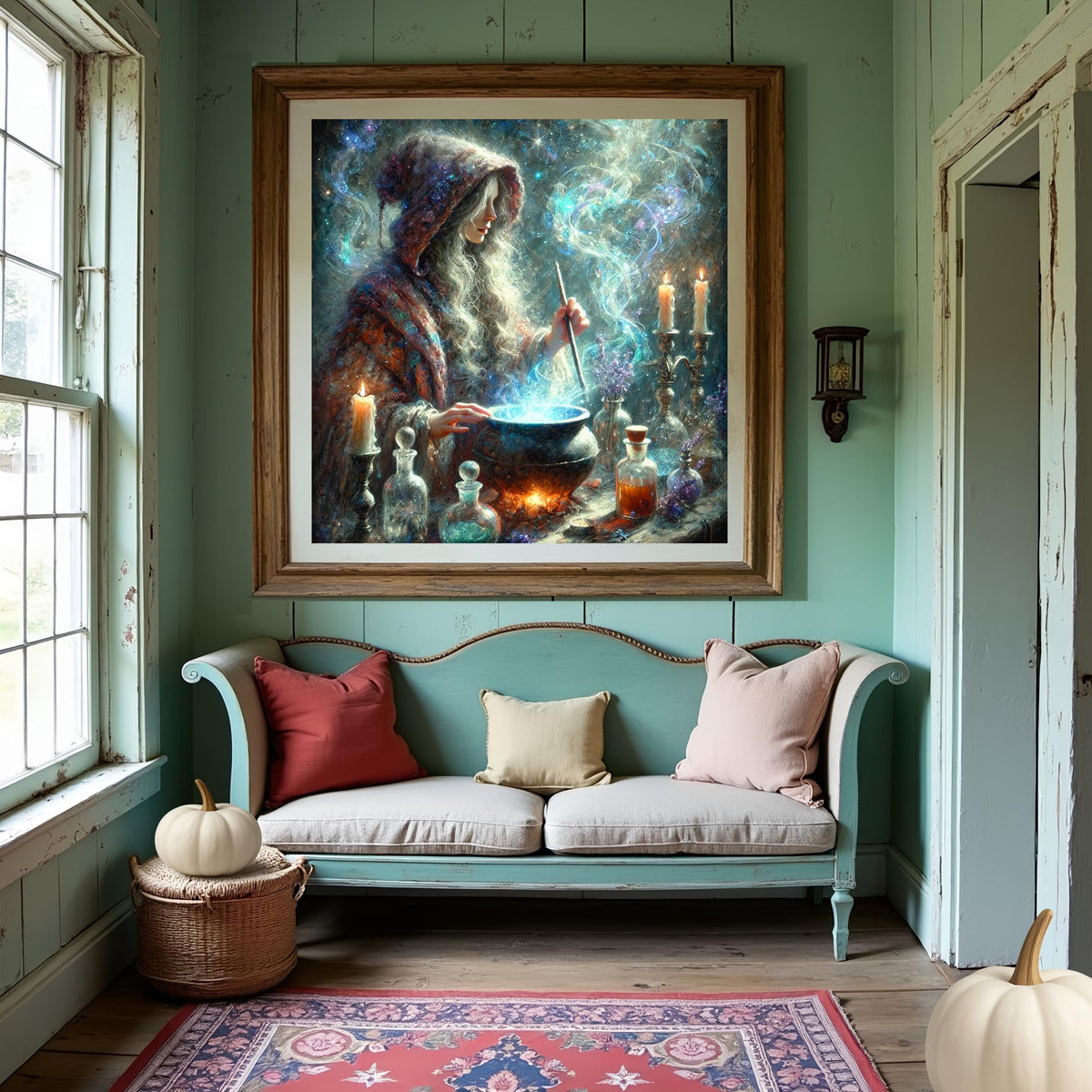 Witch Cauldron Art Print: Mystical Potion, Starry Night (Digital Download)