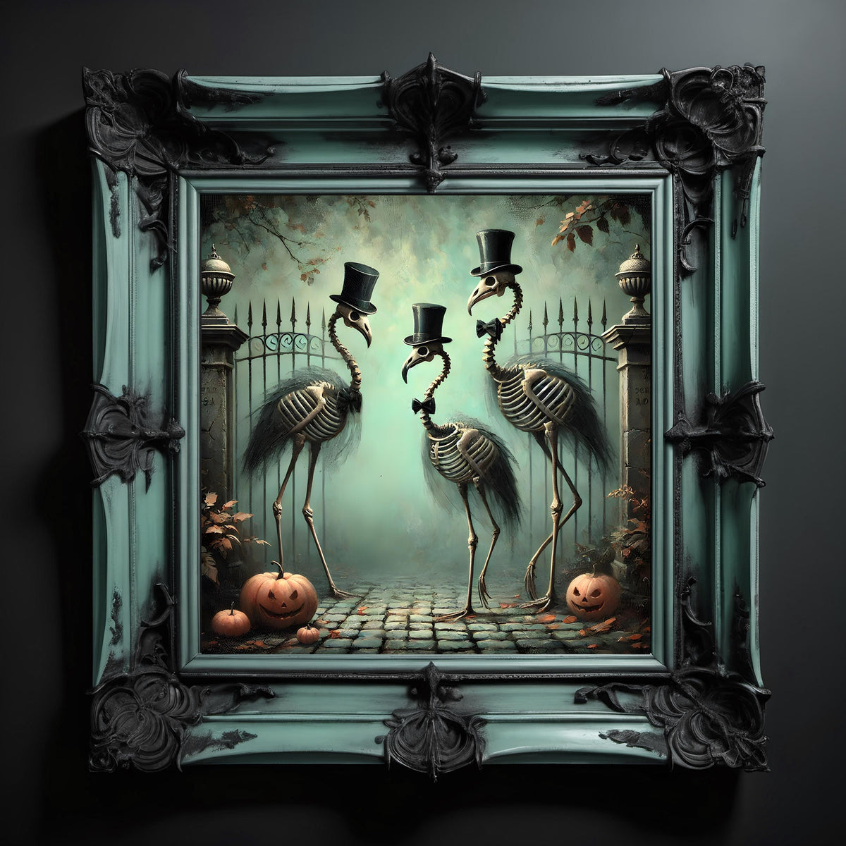 Skeleton Flamingo Gothic Halloween Art: Spooky Bird Print (Digital Download)