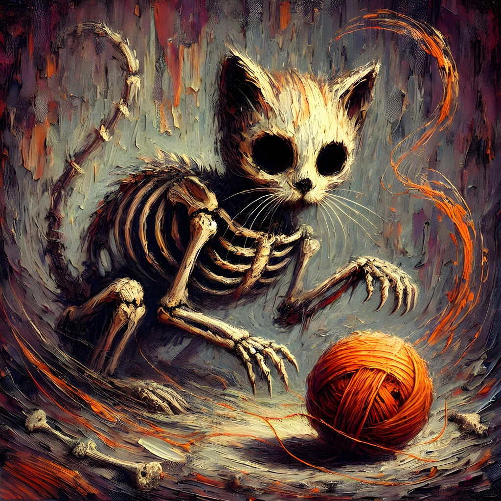 Skeleton Kitten Gothic Art Print: Macabre Halloween Decor (Digital Download)