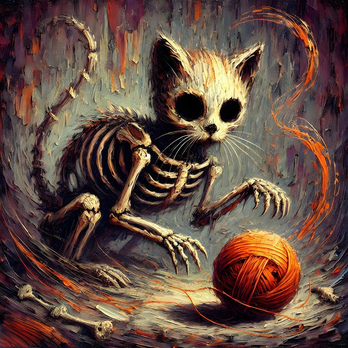 Skeleton Kitten Gothic Art Print: Macabre Halloween Decor (Digital Download)