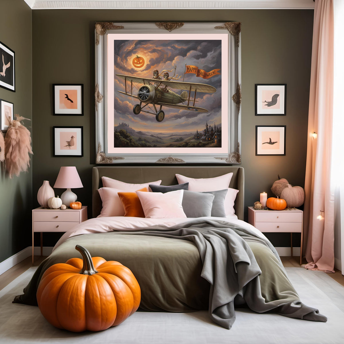 Skeleton Aviator Print: Vintage Halloween Airplane Art (Digital Download)