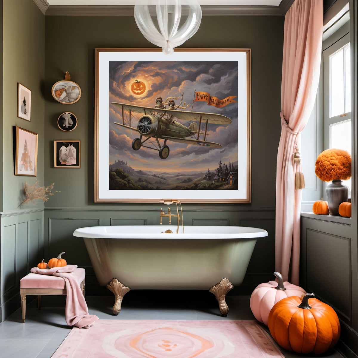 Skeleton Aviator Print: Vintage Halloween Airplane Art (Digital Download)