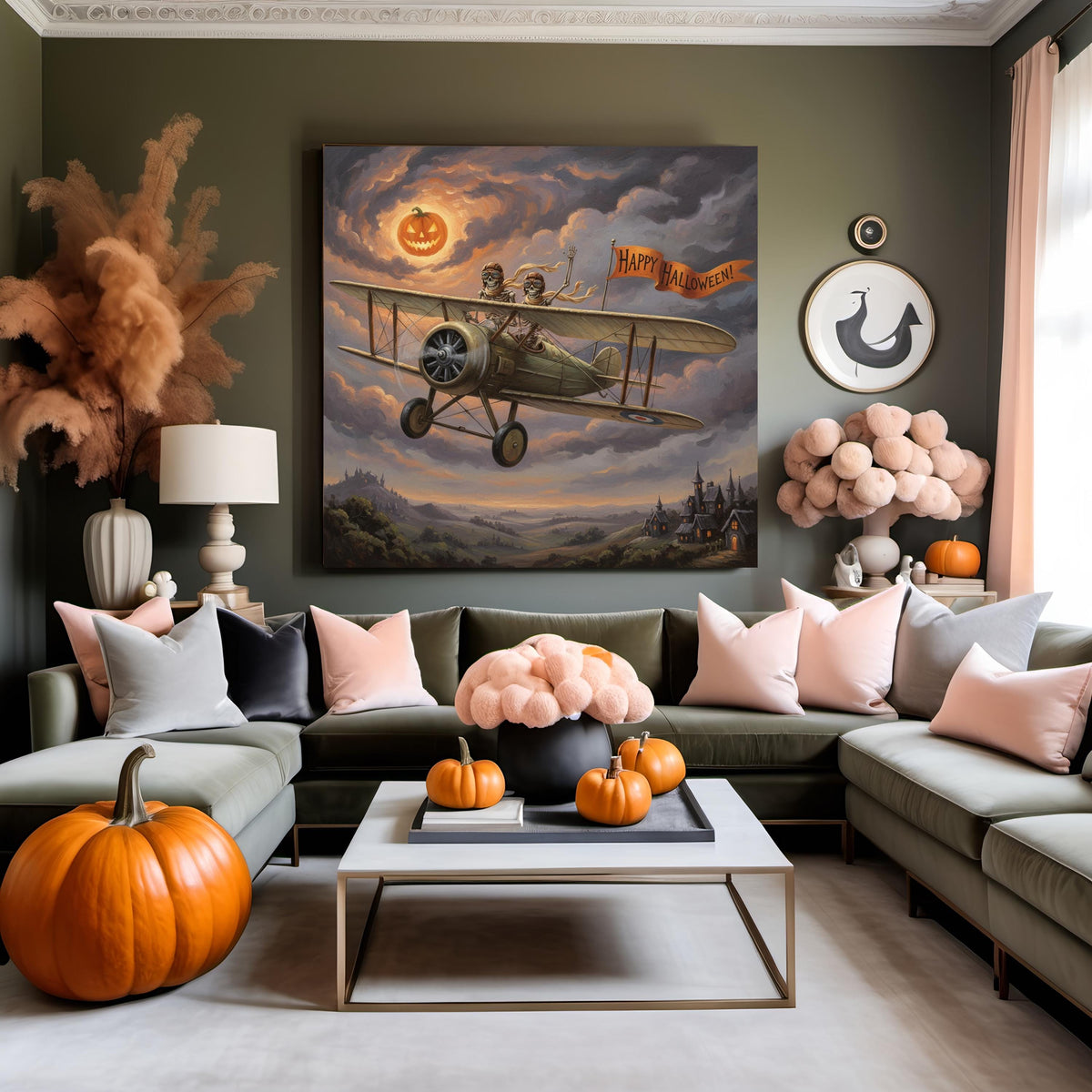 Skeleton Aviator Print: Vintage Halloween Airplane Art (Digital Download)
