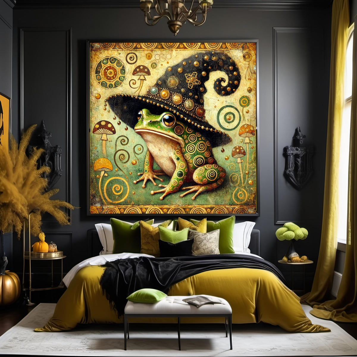Klimt Frog Witch Art Nouveau Halloween Print: Gold Filigree Decor (Digital Download)