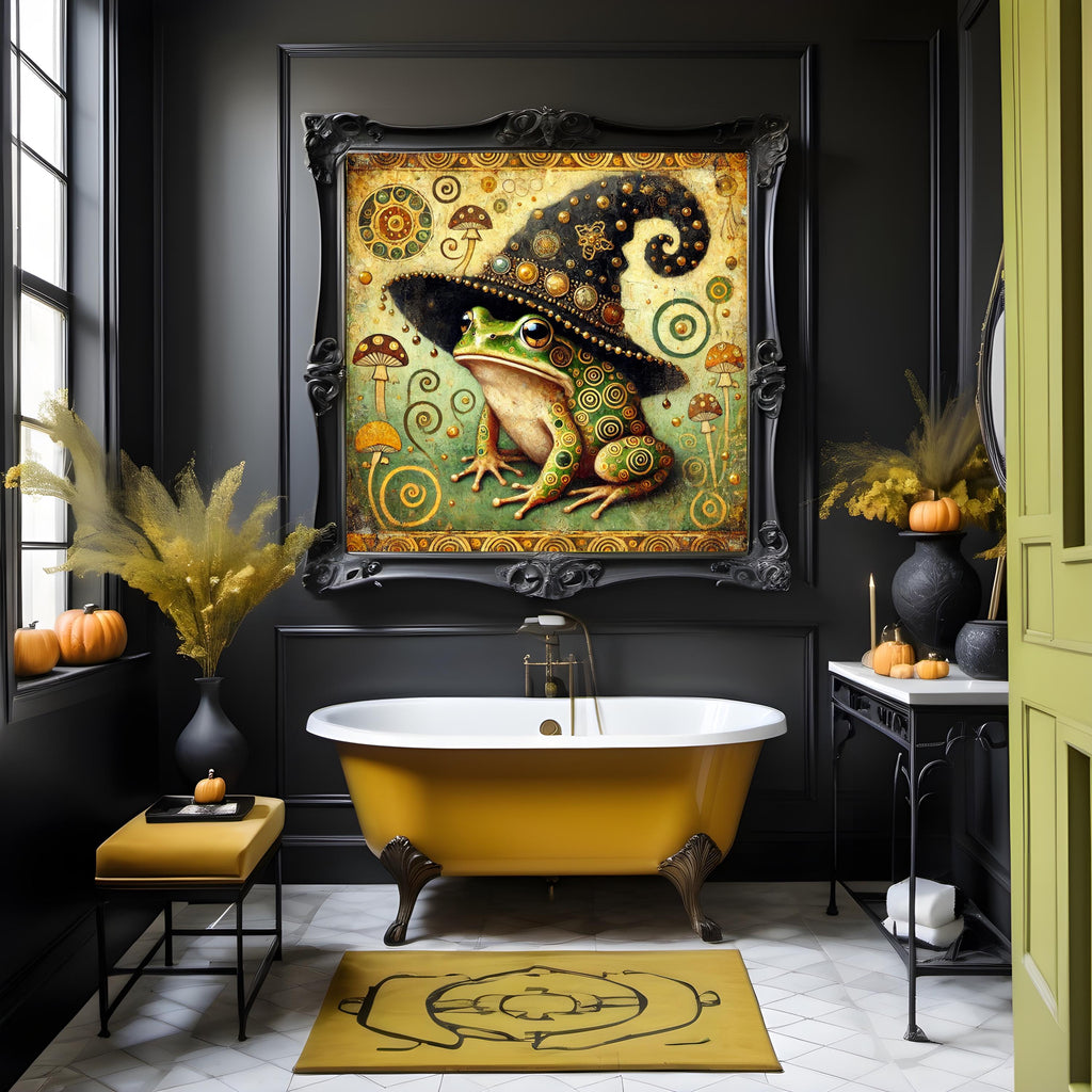 Klimt Frog Witch Art Nouveau Halloween Print: Gold Filigree Decor (Digital Download)