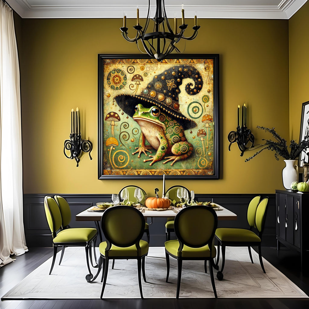 Klimt Frog Witch Art Nouveau Halloween Print: Gold Filigree Decor (Digital Download)