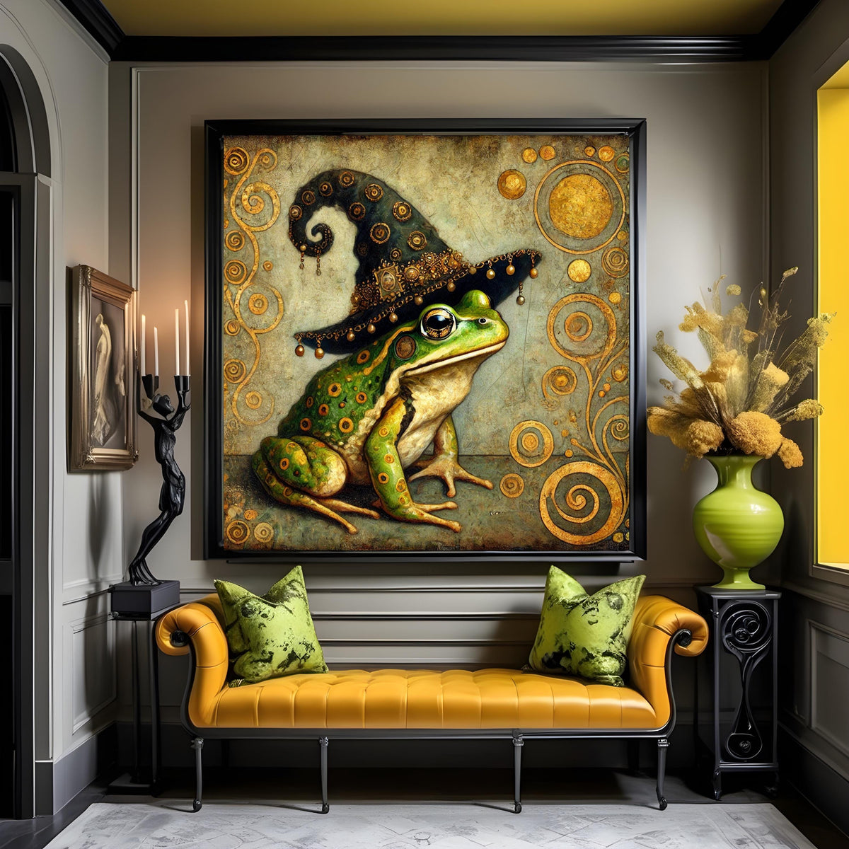 Klimt Frog Witch Art Nouveau Print: Beaded Hat Halloween Decor (Digital Download)
