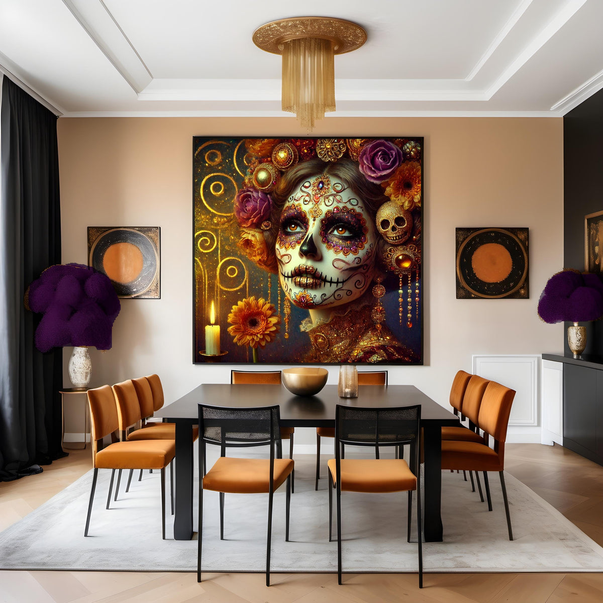 Klimt-Inspired Sugar Skull Art: Gold Floral Dia de los Muertos (Digital Download)