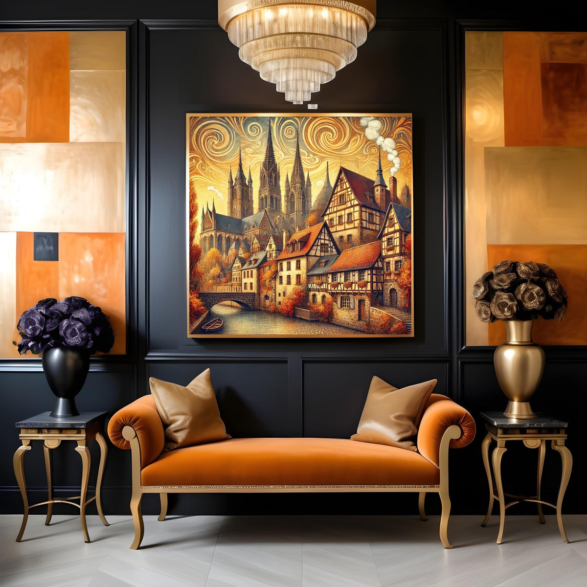 Klimt Inspired Autumn Village Print: Art Nouveau Cathedral (Digital Download)