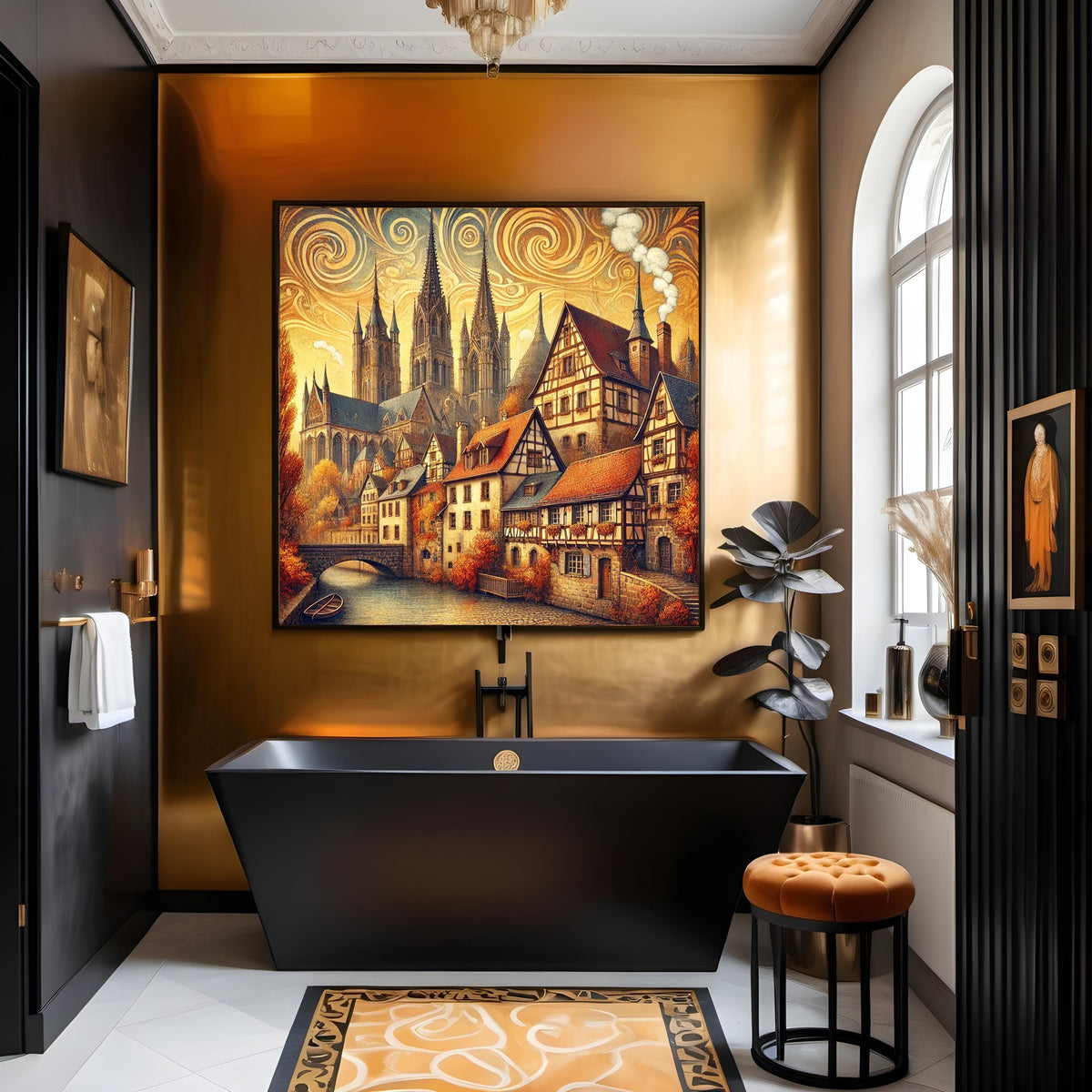 Klimt Inspired Autumn Village Print: Art Nouveau Cathedral (Digital Download)