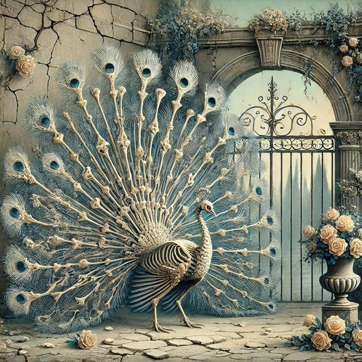 Skeleton Peacock Print: Macabre Gothic Bird Wall Art (Digital Download)