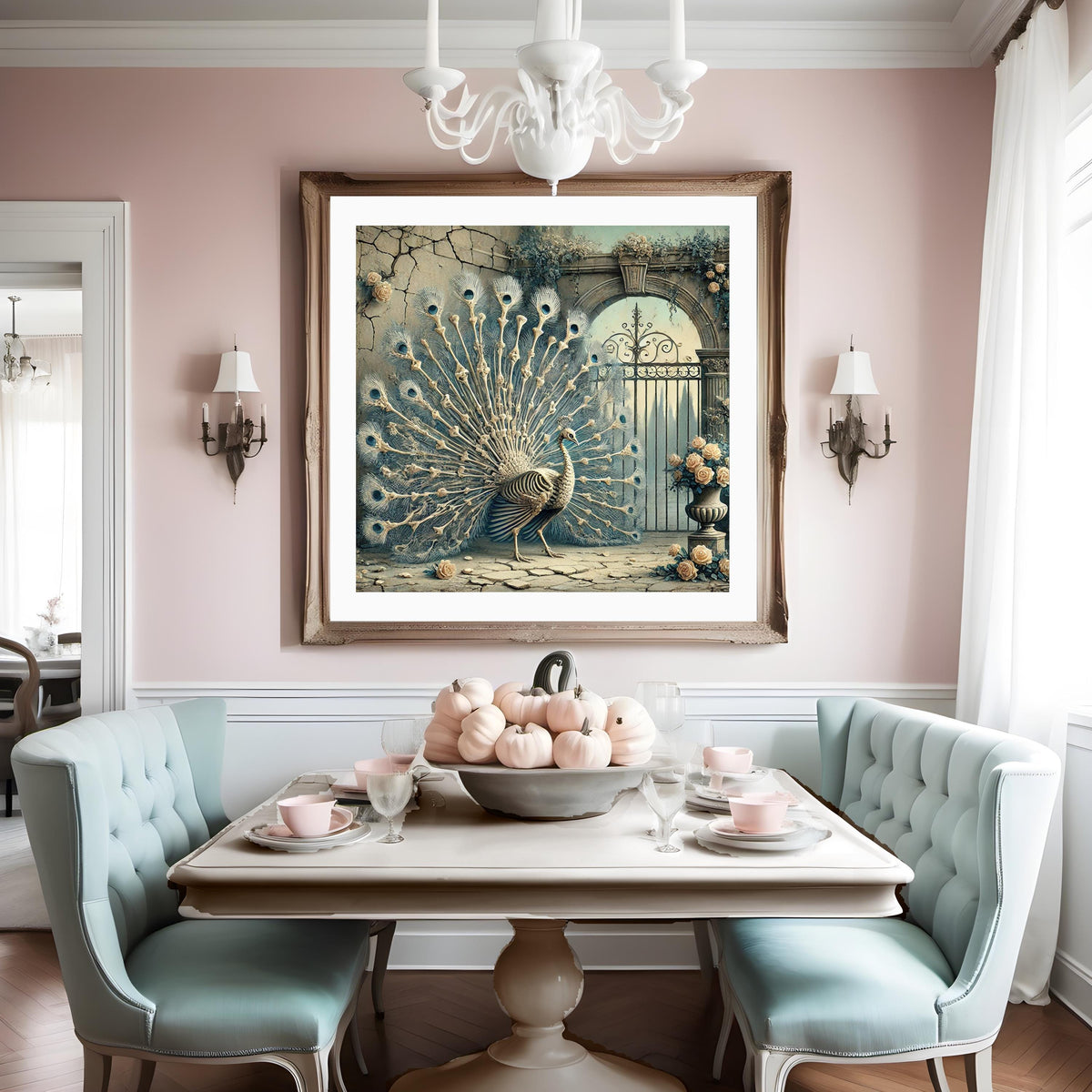 Skeleton Peacock Print: Macabre Gothic Bird Wall Art (Digital Download)
