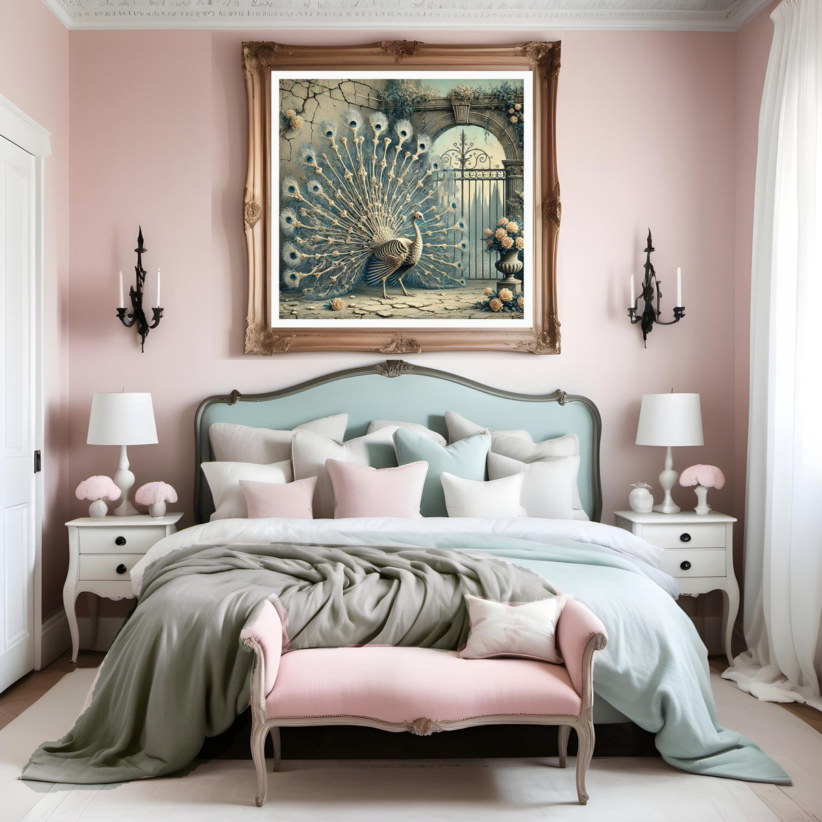 Skeleton Peacock Print: Macabre Gothic Bird Wall Art (Digital Download)