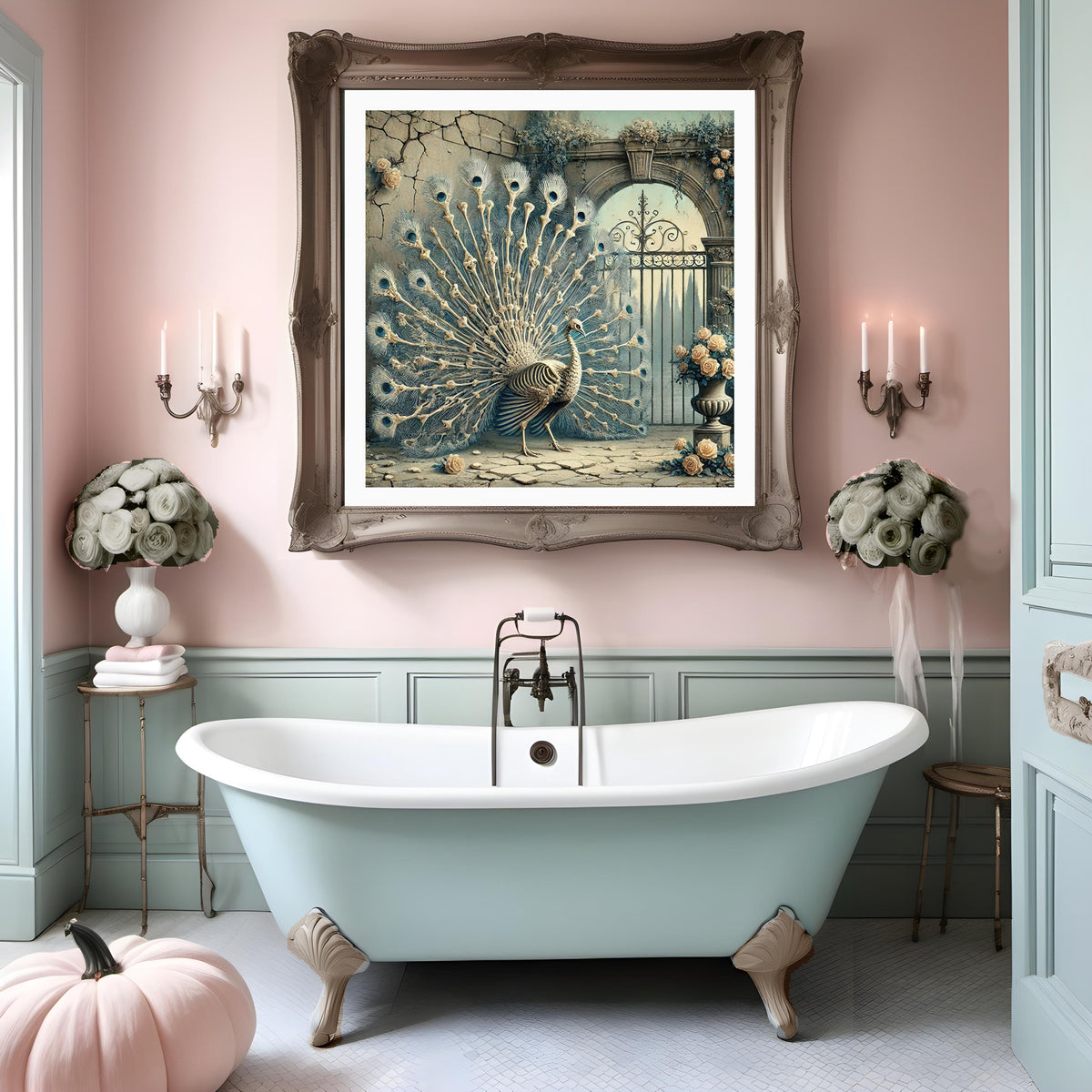 Skeleton Peacock Print: Macabre Gothic Bird Wall Art (Digital Download)