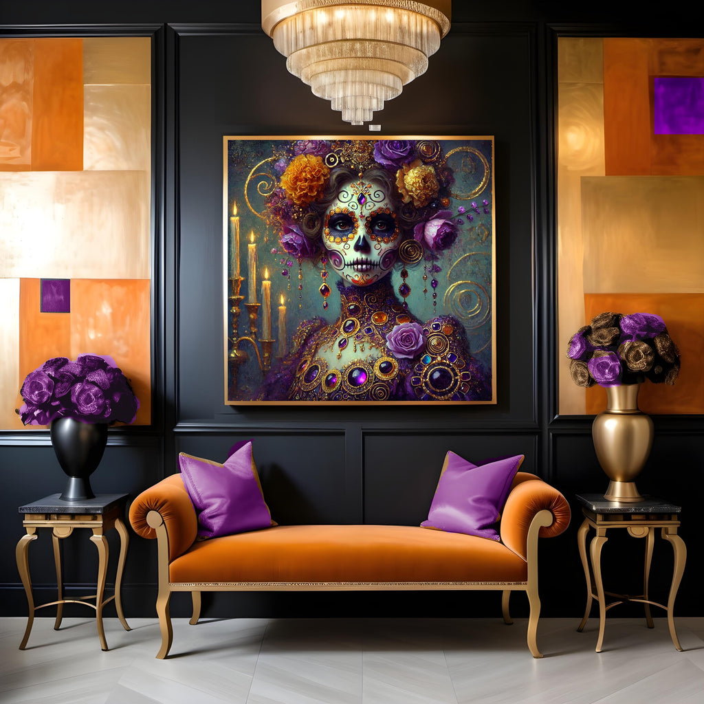 Klimt Sugar Skull Woman Art: Gothic Dia de los Muertos (Digital Download)