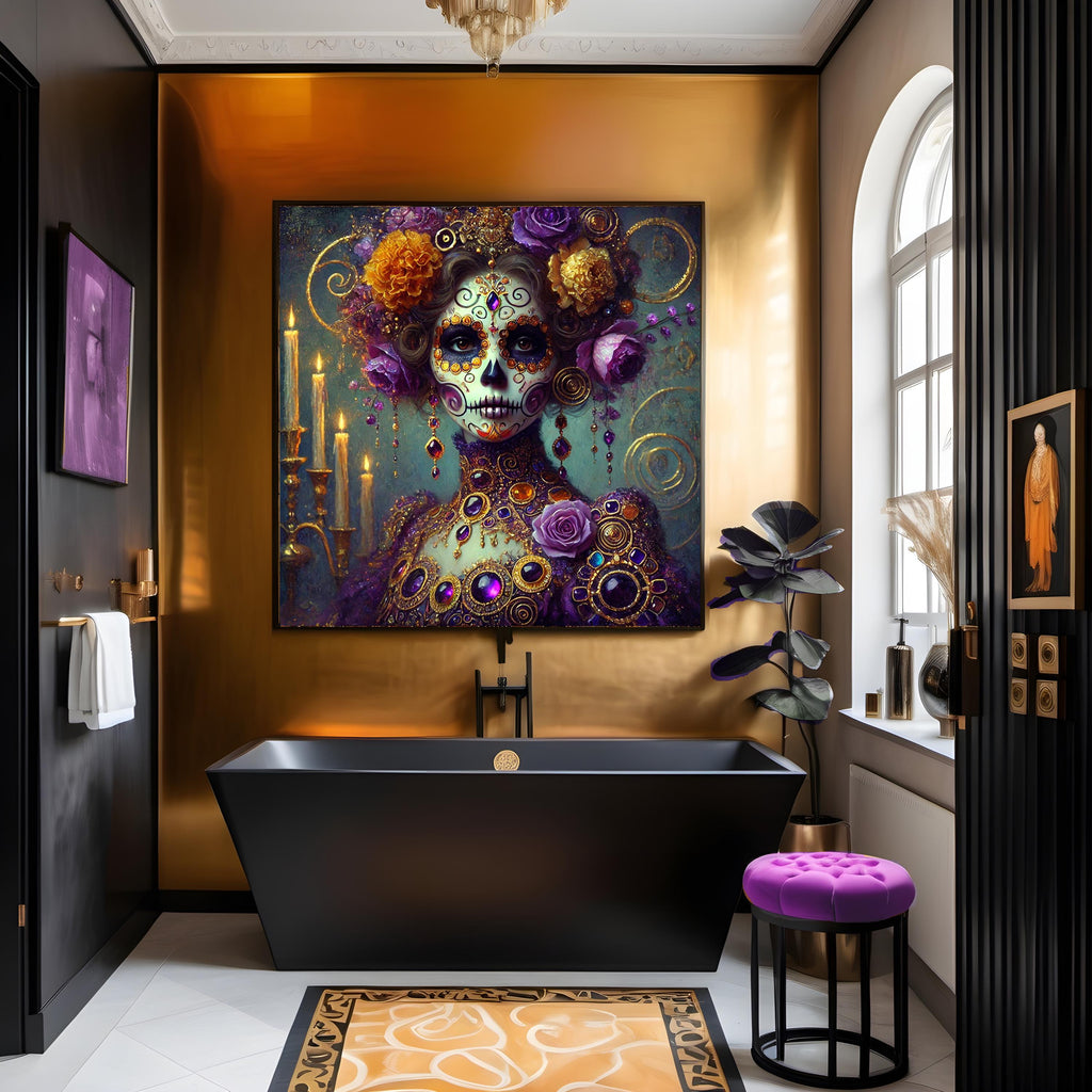 Klimt Sugar Skull Woman Art: Gothic Dia de los Muertos (Digital Download)