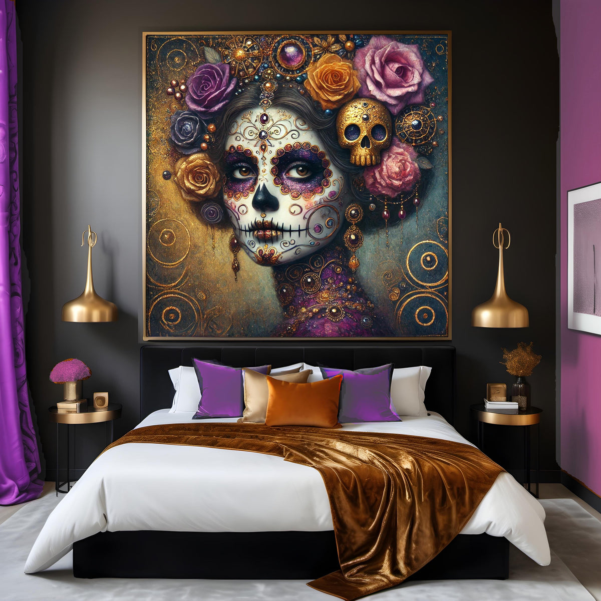 Klimt Sugar Skull Woman Art | Gothic Día de los Muertos Portrait (Digital Download)