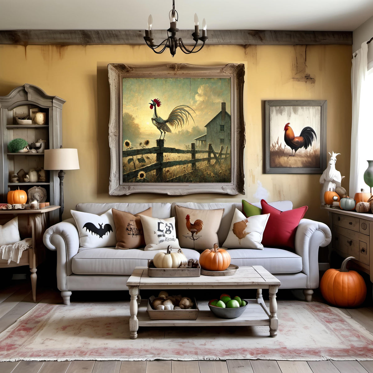 Skeleton Rooster Art: Spooky Gothic Farmhouse Halloween Print (Digital Download)