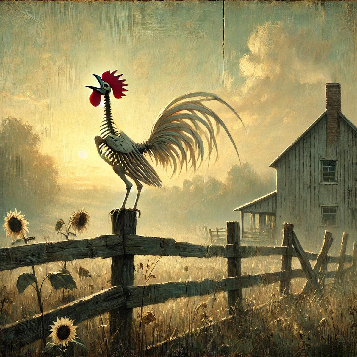 Skeleton Rooster Art: Spooky Gothic Farmhouse Halloween Print (Digital Download)
