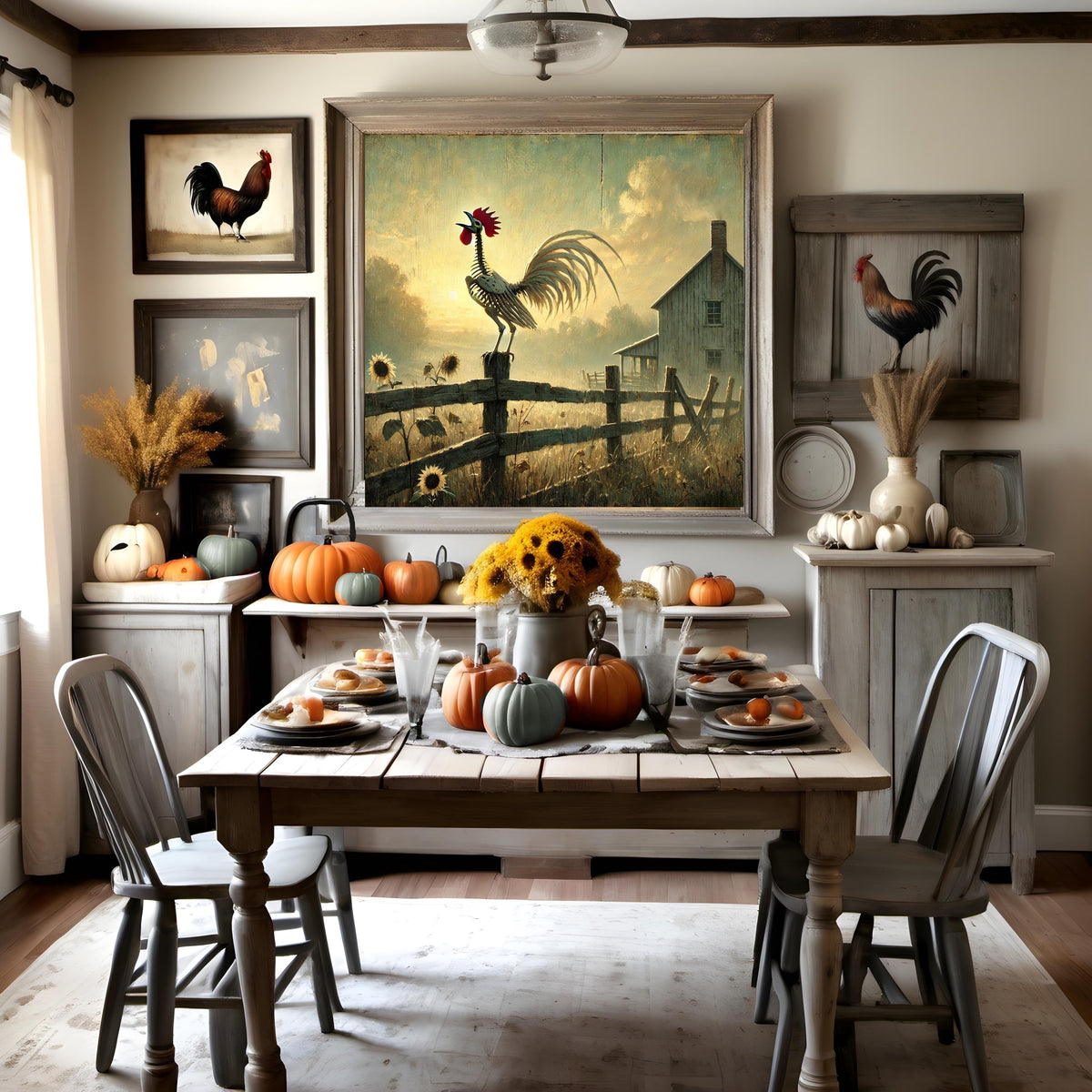 Skeleton Rooster Art: Spooky Gothic Farmhouse Halloween Print (Digital Download)