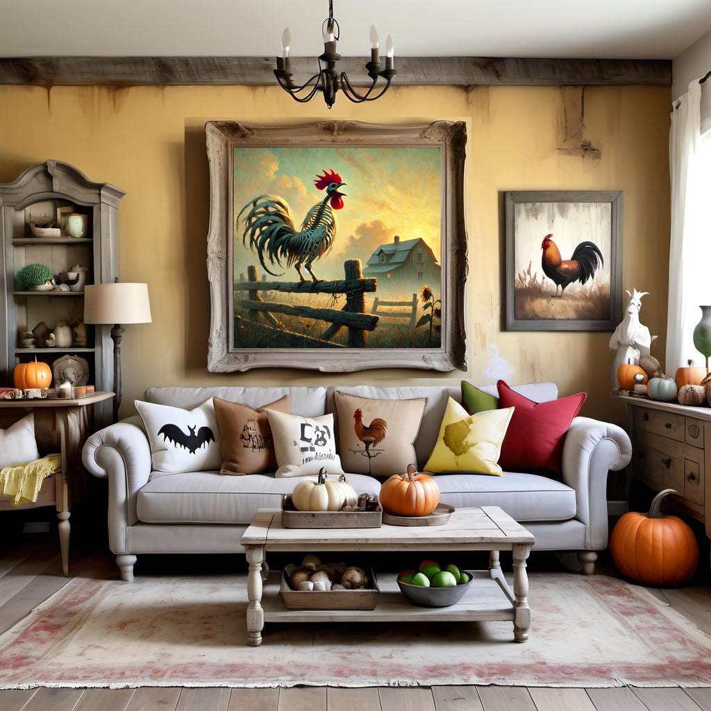 Skeleton Rooster Halloween Print: Gothic Farmhouse Wall Art (Digital Download)