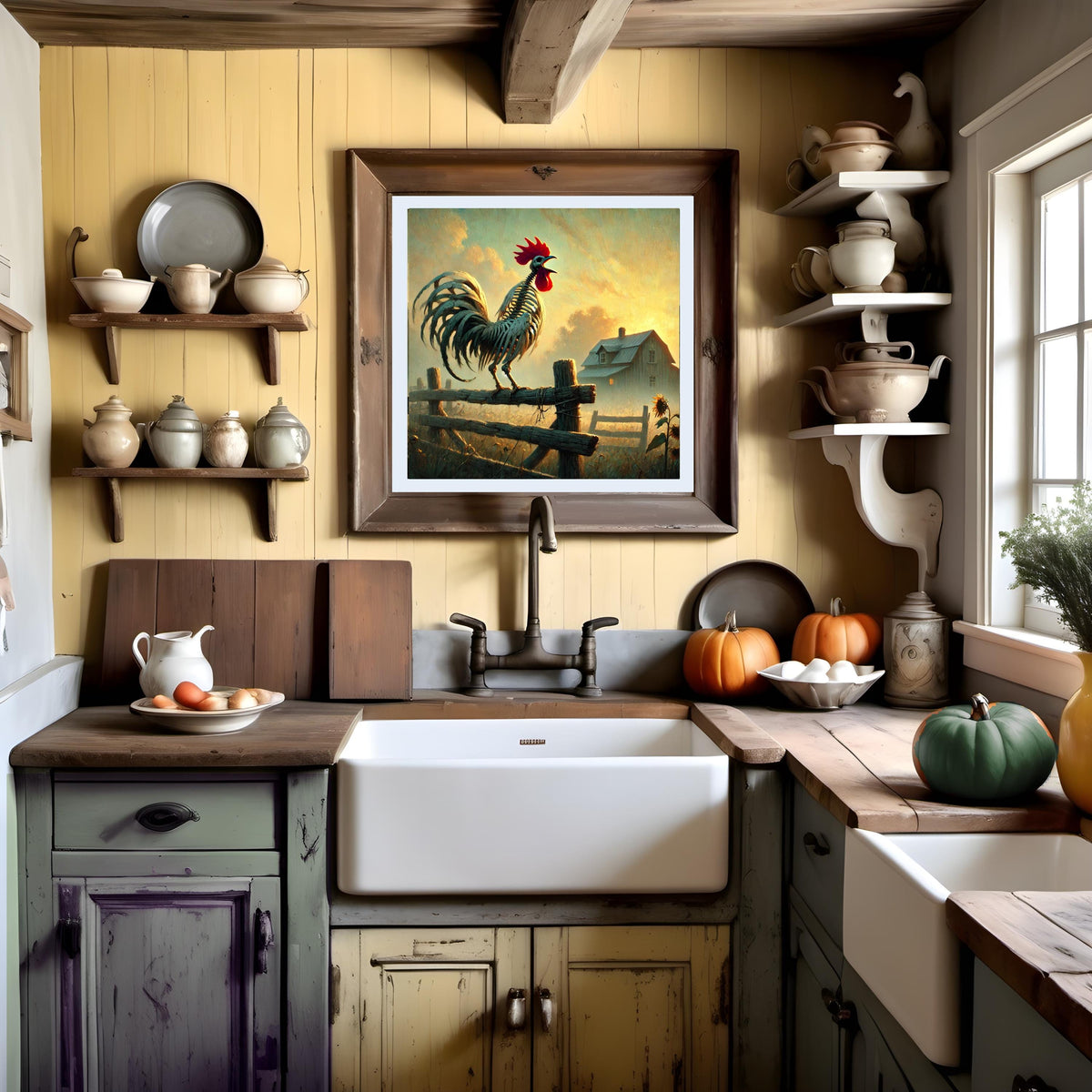 Skeleton Rooster Halloween Print: Gothic Farmhouse Wall Art (Digital Download)
