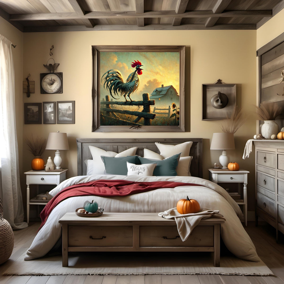 Skeleton Rooster Halloween Print: Gothic Farmhouse Wall Art (Digital Download)