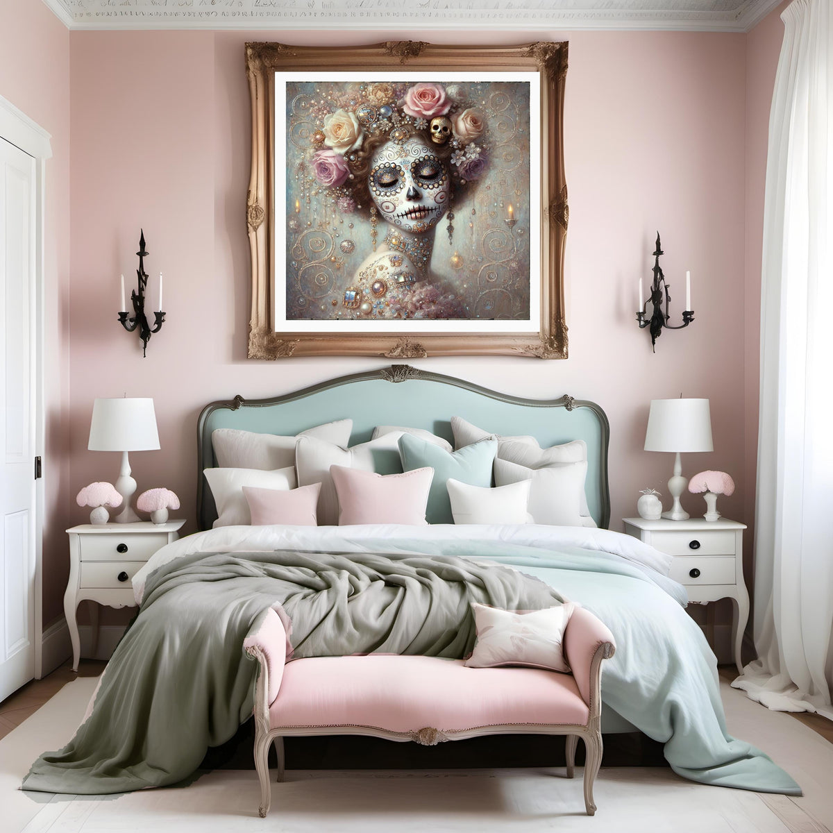 Klimt Día de los Muertos Woman Portrait: Art Nouveau Sugar Skull (Digital Download)
