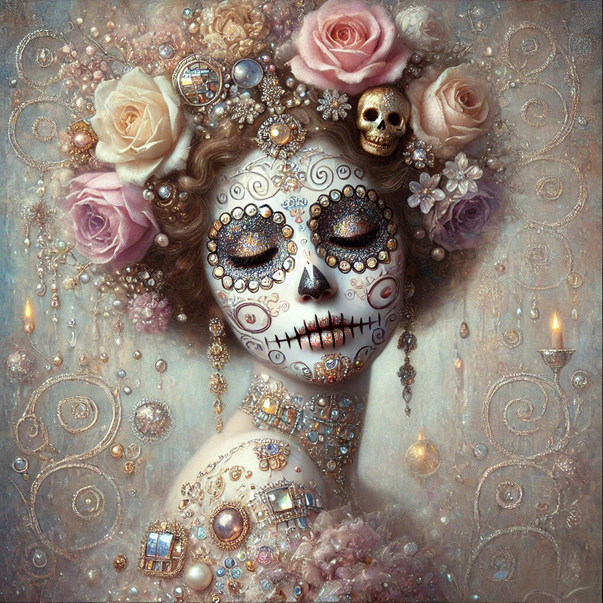 Klimt Día de los Muertos Woman Portrait: Art Nouveau Sugar Skull (Digital Download)