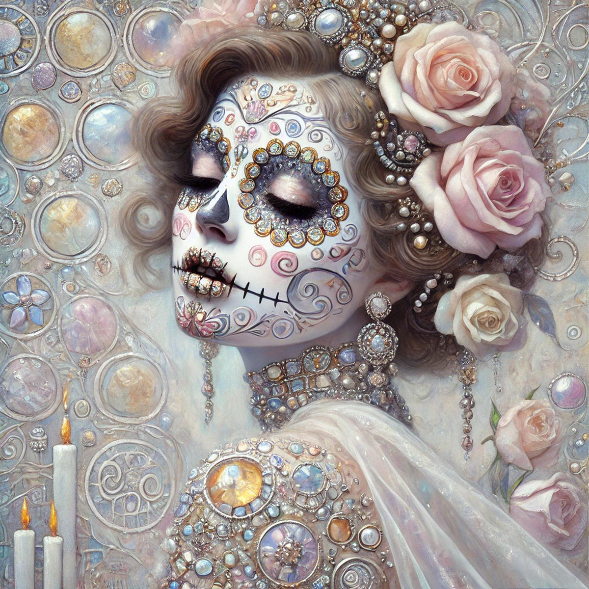 Klimt Sugar Skull Woman Portrait: Gothic Art Nouveau Halloween (Digital Download)