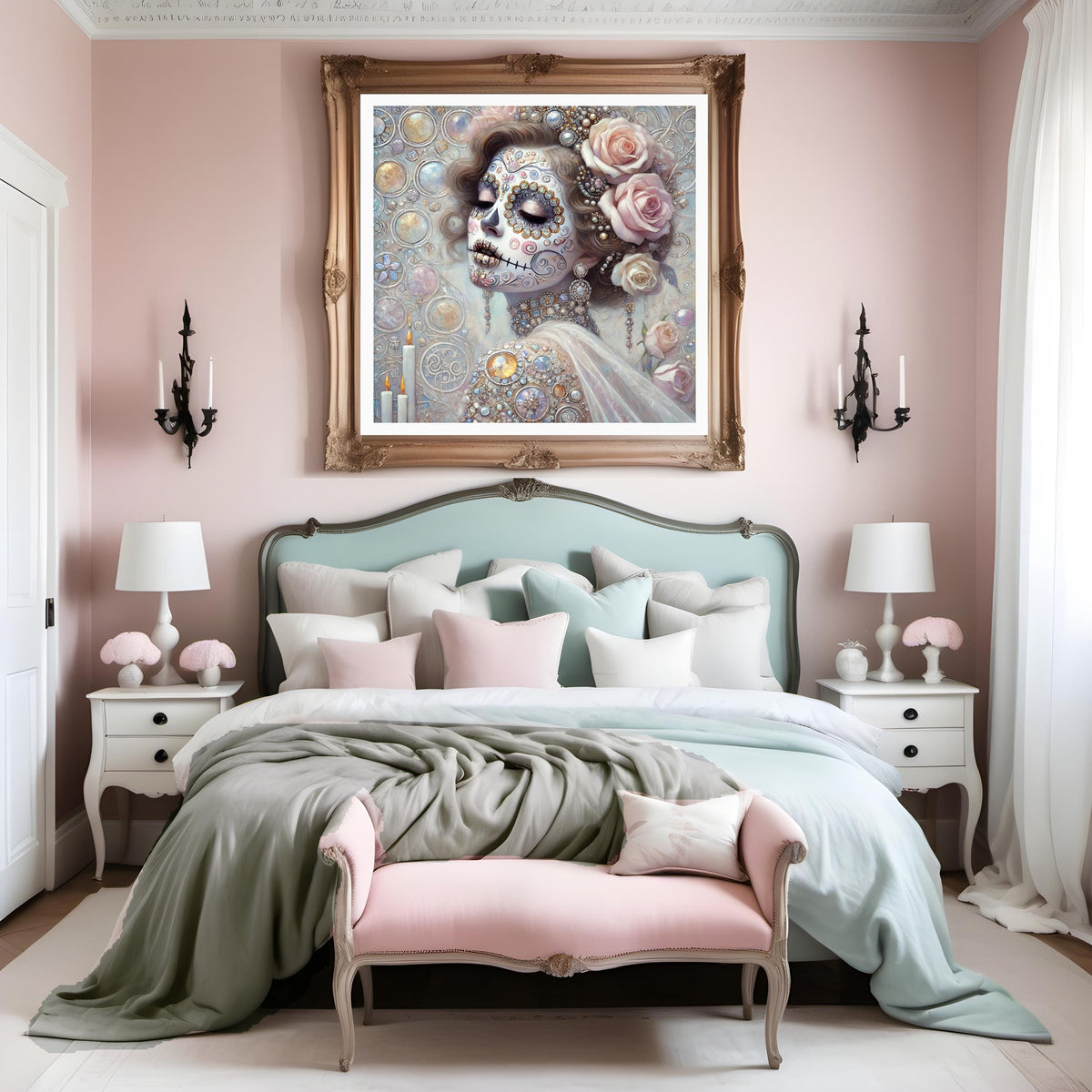 Klimt Sugar Skull Woman Portrait: Gothic Art Nouveau Halloween (Digital Download)